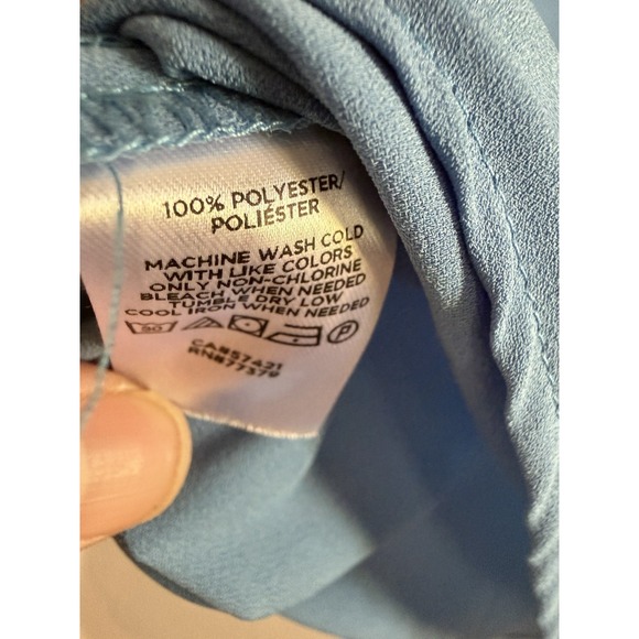 Anne Taylor Women's Petit Icon blouse Long Sleeve Light Blue Sz XS Ruffle Front - Picture 7 of 8